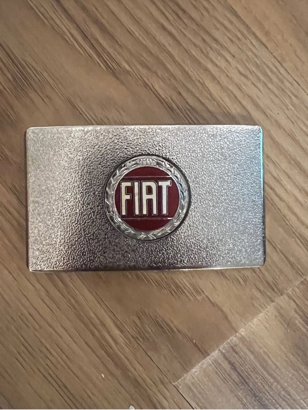 Fiat Belt Buckle Silver Tone Vintage  Branded w/ Laurel Wreath Logo 3.25 x 2"
